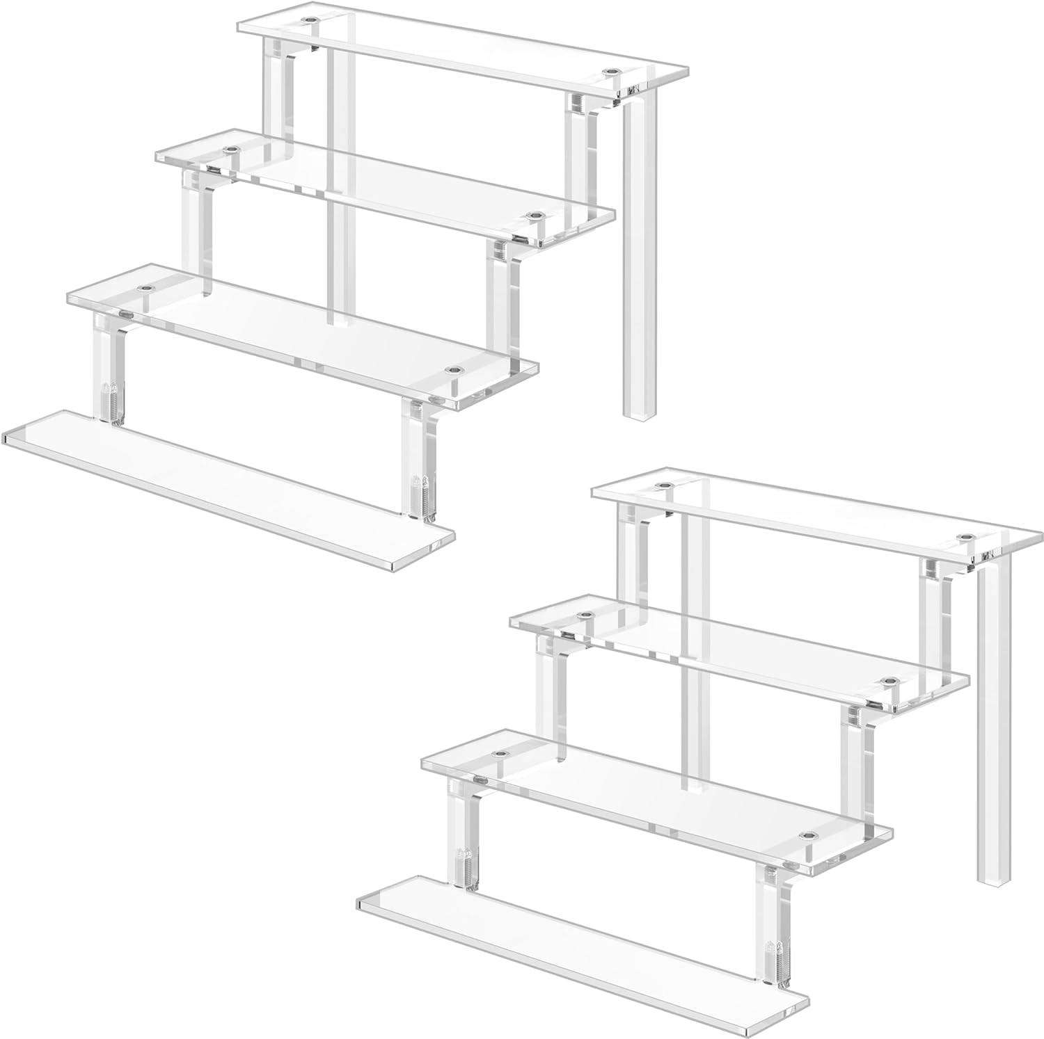 Acrylic Display Shelf 2 Pack, Makeup Stands 4 Tier Acrylic Riser Displays (9" x 6")