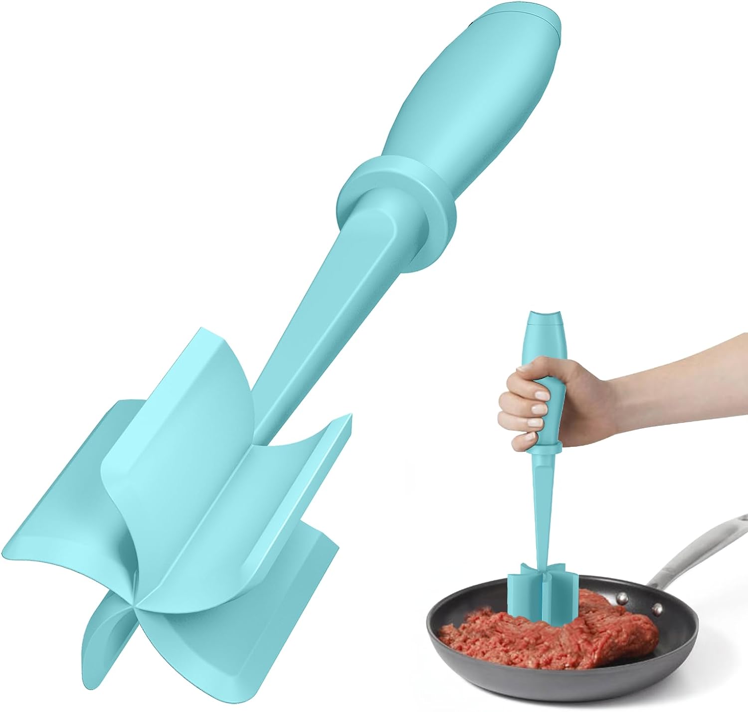 Meat Chopper Premium Heat Resistant Masher and Smasher for Hamburger Meat (Aqua)