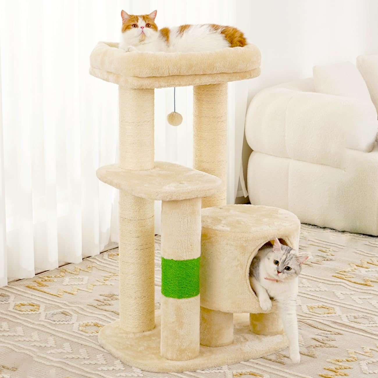 Cute Cat Tree Cat Tower Sturdy with 12cm Thickened Sisal Scratching Post for Indoor, Green