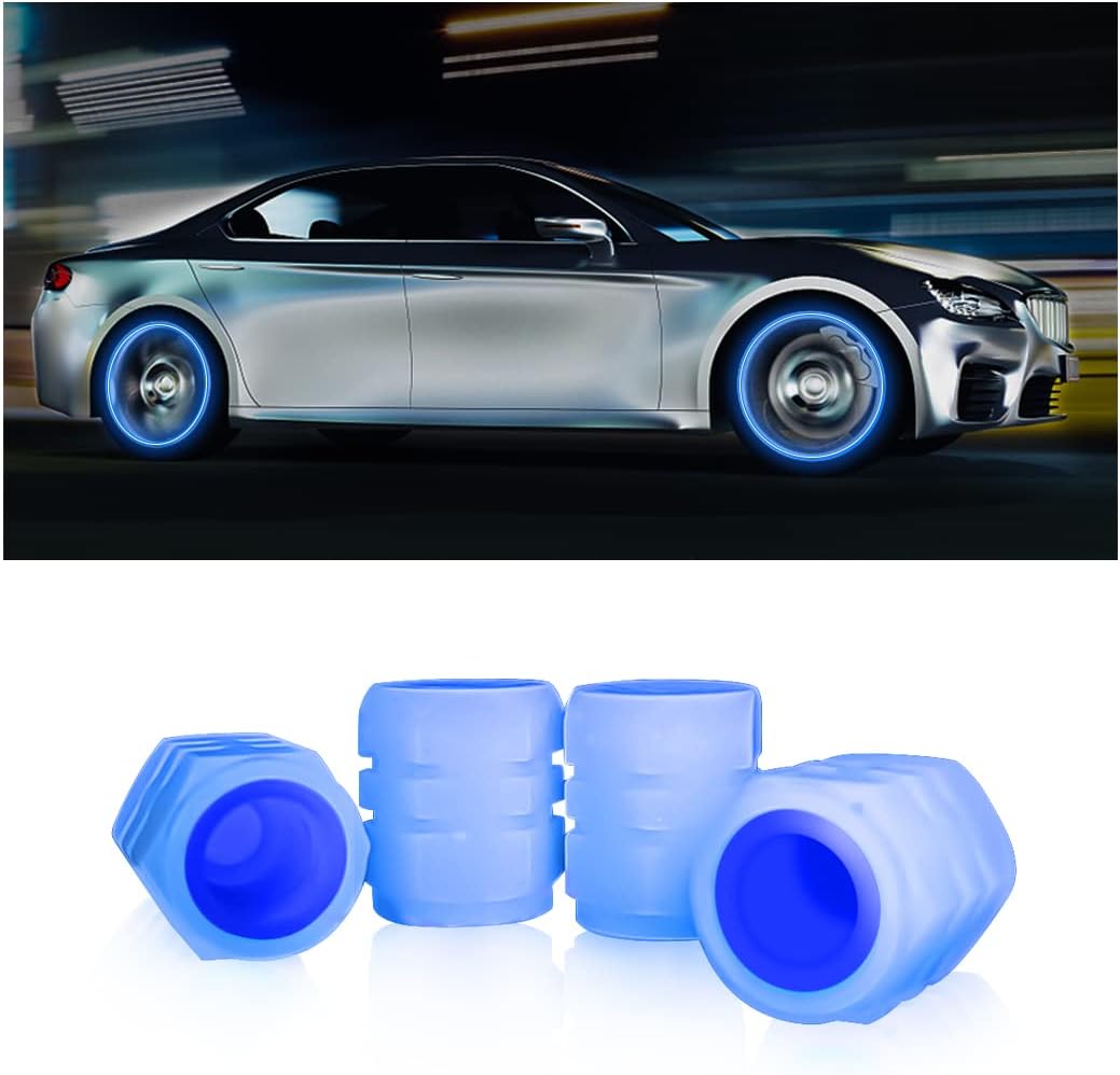 4 PCS Tire Valve Stem Caps for Car, Illuminated Auto Wheel Valve Stem Cap, Blue