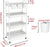 Rolling Storage Cart Utility Cart 4 Tier with Extra Hanging Cups Handles Lockable Wheels, White