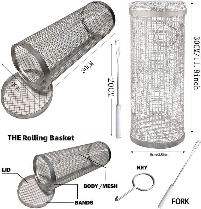 Grill Rolling Basket Stainless Steel Effortless Grilling & Easy Cleanup (1 Pc)