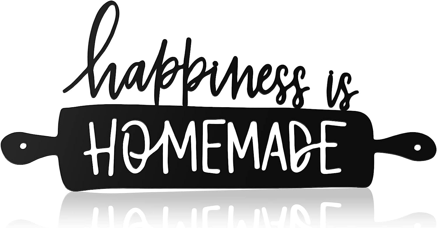 Kitchen Wall Art Decor Happiness Is Homemade Metal Sign 13.8" x 6.3" (Black)