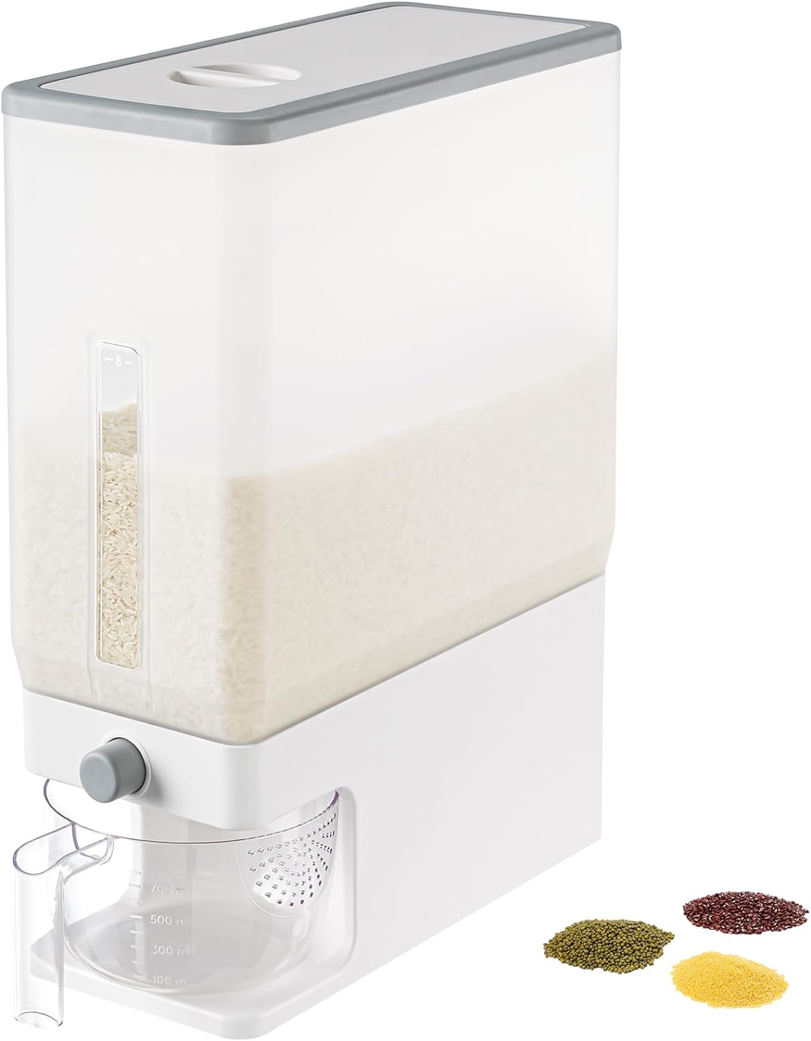 Rice Container Dispenser, 25.4 LBS Rice Storage Container, Airtight Moisture Storage