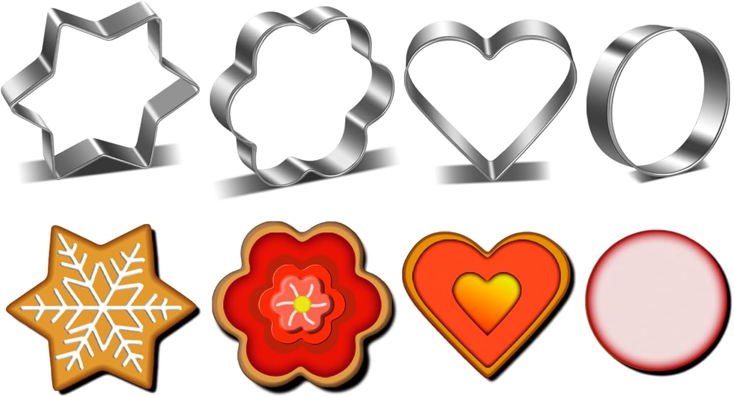 Metal Cookie Cutters Set Mini Flower Molds Cutter for Baking (12 Round Heart Flower Star Cookie Cutters)