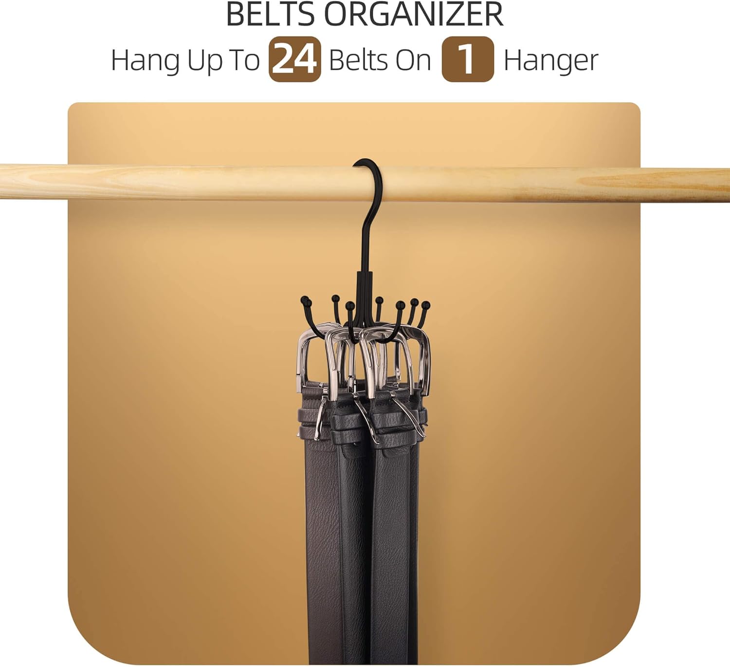 Belt Rack Closet Hanger 1 Pack, Maximum 24 Storage Capacity Hanging Holder Storage, Black