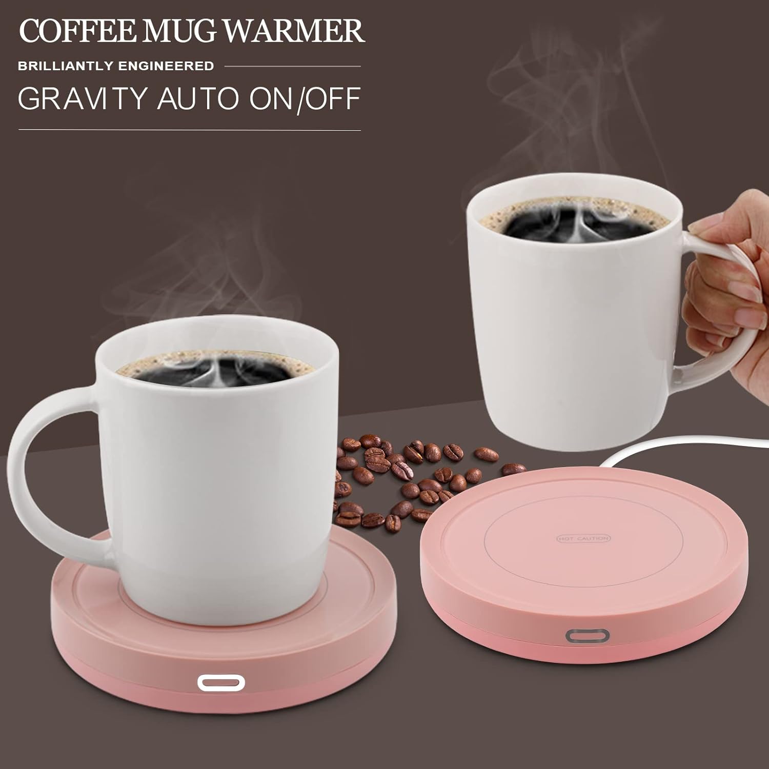 Smart Coffee Warmer Auto On/Off Gravity-Induction Mug Warmer, Pink