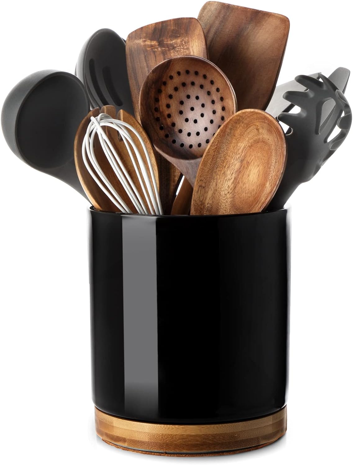 Rotating Utensil Holder, 7.2" Large Utensil Crock (Black)