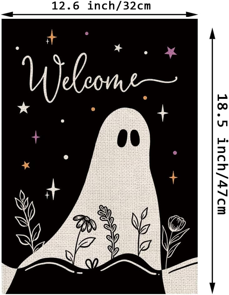 Halloween Ghost Welcome Sign  Double Sided Garden Flag (12.5"x18")