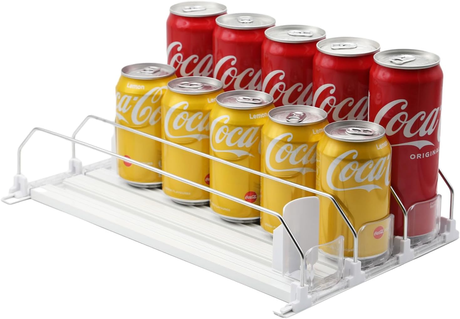 Beverage Drinks Organizer 3 Rows, Automatic Pusher Glide Soda Can Organizer for Fridge (15 Cans Storage)