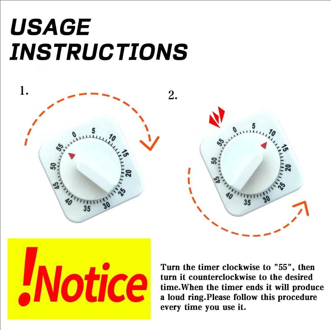 Kitchen Timer 60 Minute Visual Kitchen Cooking Timer Clock with Loud Alarm - No Batteries Required