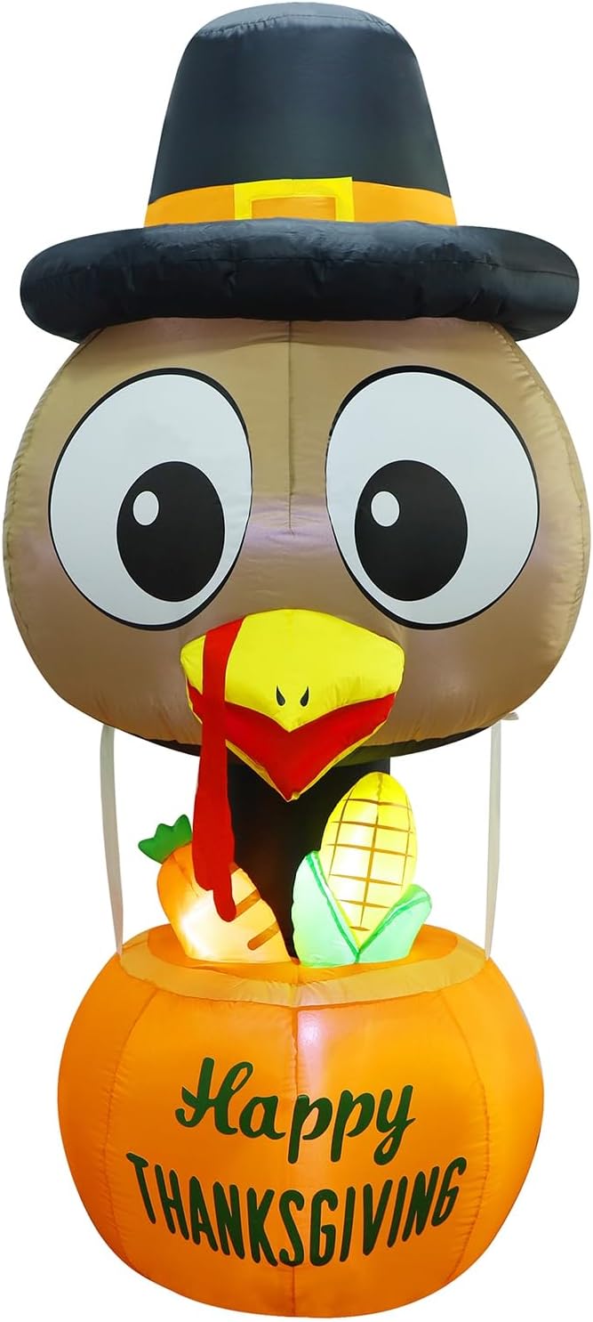 Thanksgiving Inflatable 7 FT Turkey Hot Air Balloon Light up Giant Blow up Happy Thanksgiving Decorations