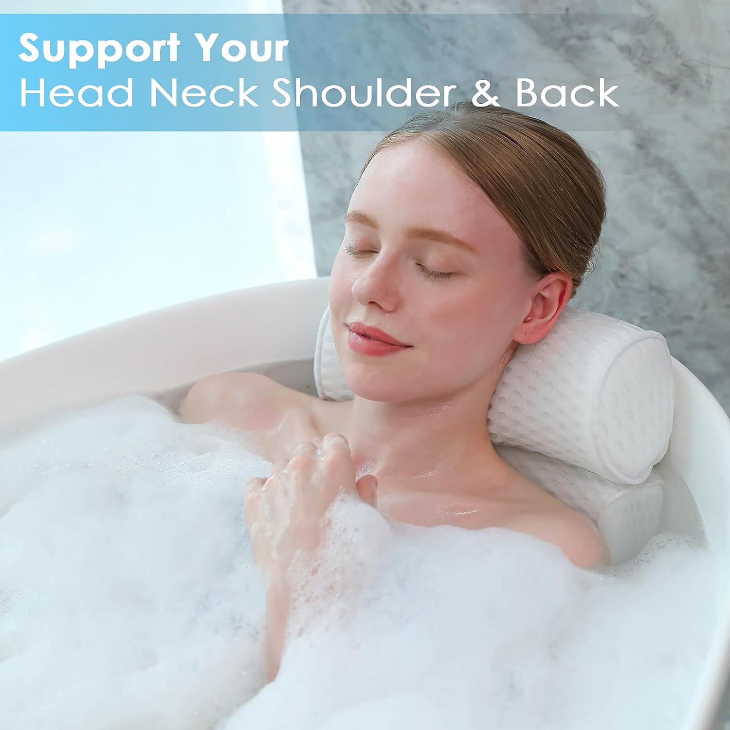 Bath Pillows Headrest with Non Slip Suction Cups, White