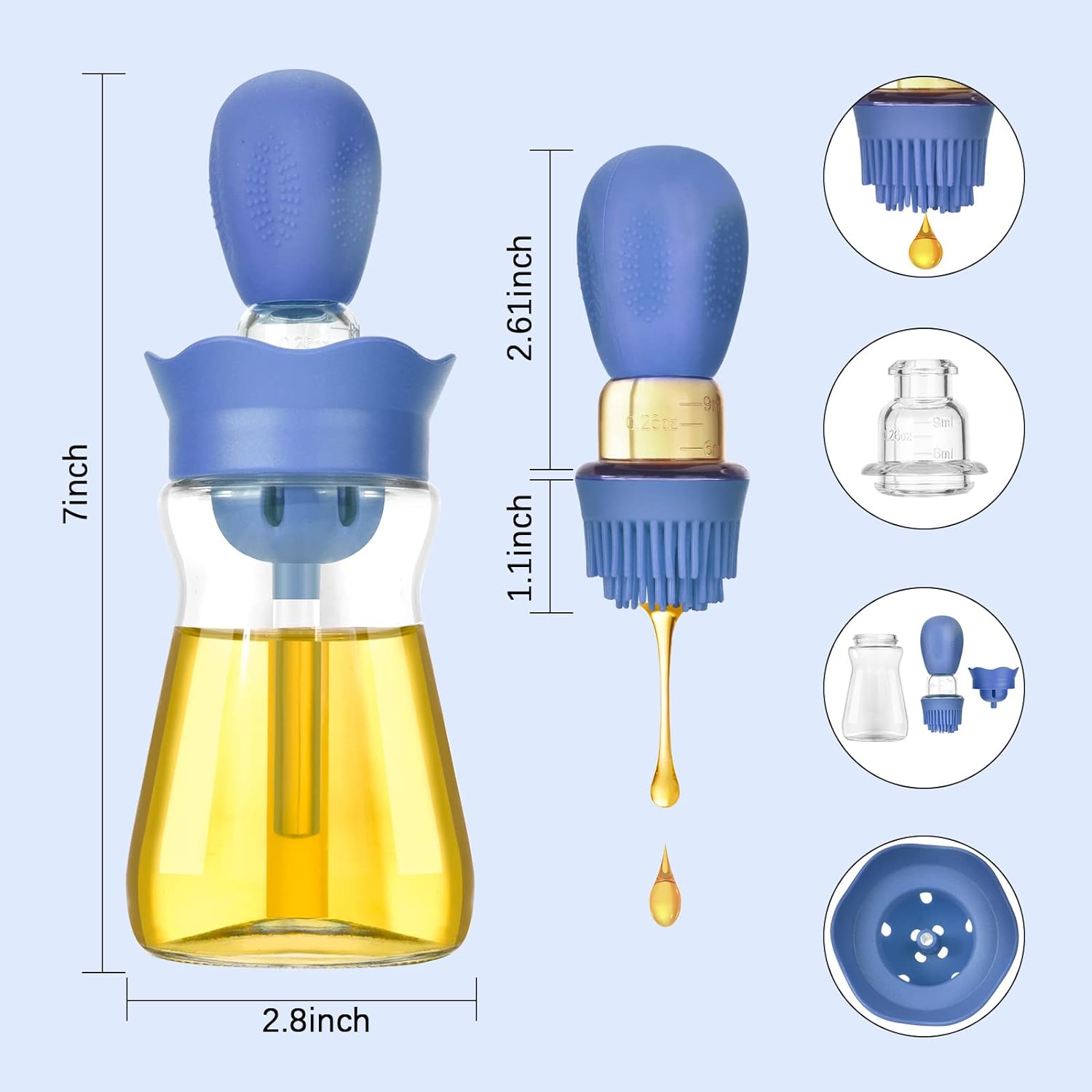 Olive Oil Dispenser Bottle Silicone Dropper Measuring Oil Dispenser Bottle for Kitchen Cooking