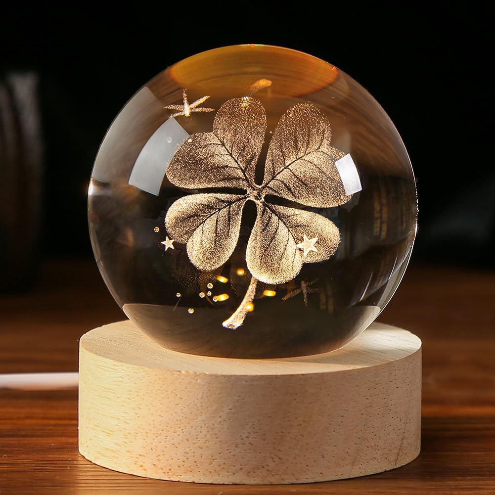 Clover Crystal Ball Good Luck Gifts Ideas with Multicolor Lighting Base