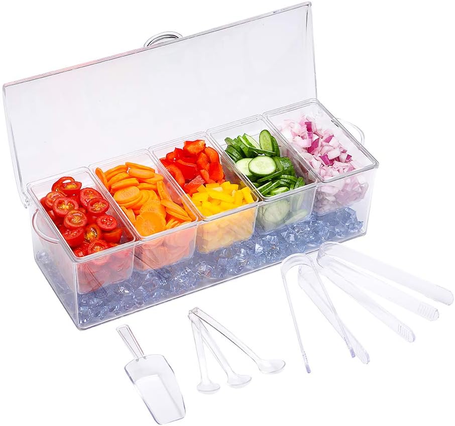 Condiment Server Garnish Holder with Lid Salad Platter Dispenser, 1 Pack