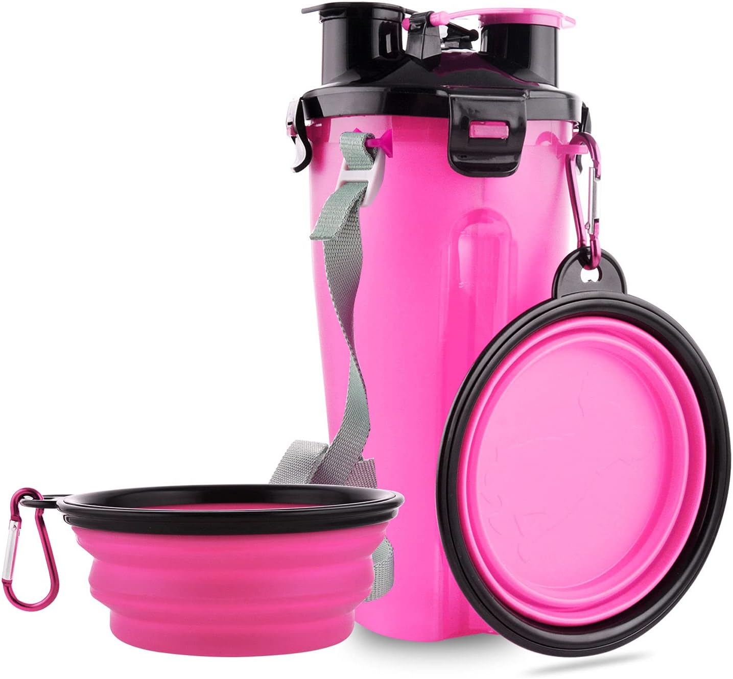 Dog Travel Water Bottle Collapsible Bowls Portable Water Bowls for Walking, Traveling, Camping and Hiking (Pink)