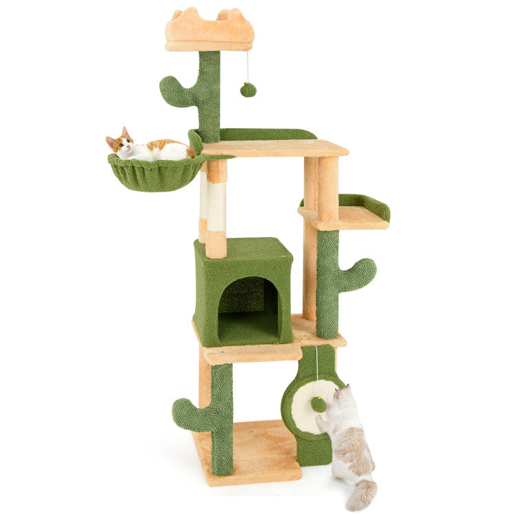 Cactus Cat Tree with Sisal Scratching Posts 63 Inch and Board for Indoor Cats