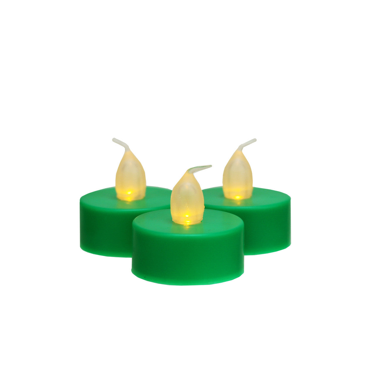 Green Christmas Tea Lights (Set of 3) – 1.5 Inch Battery Operated LED Flickering Holiday Candles