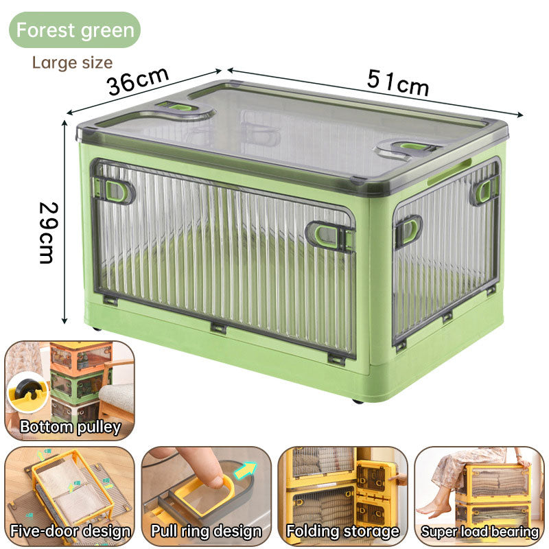 Household Transparent Plastic Folding Box for Clothes, Quilts, and Toys (Forest Green, Large)