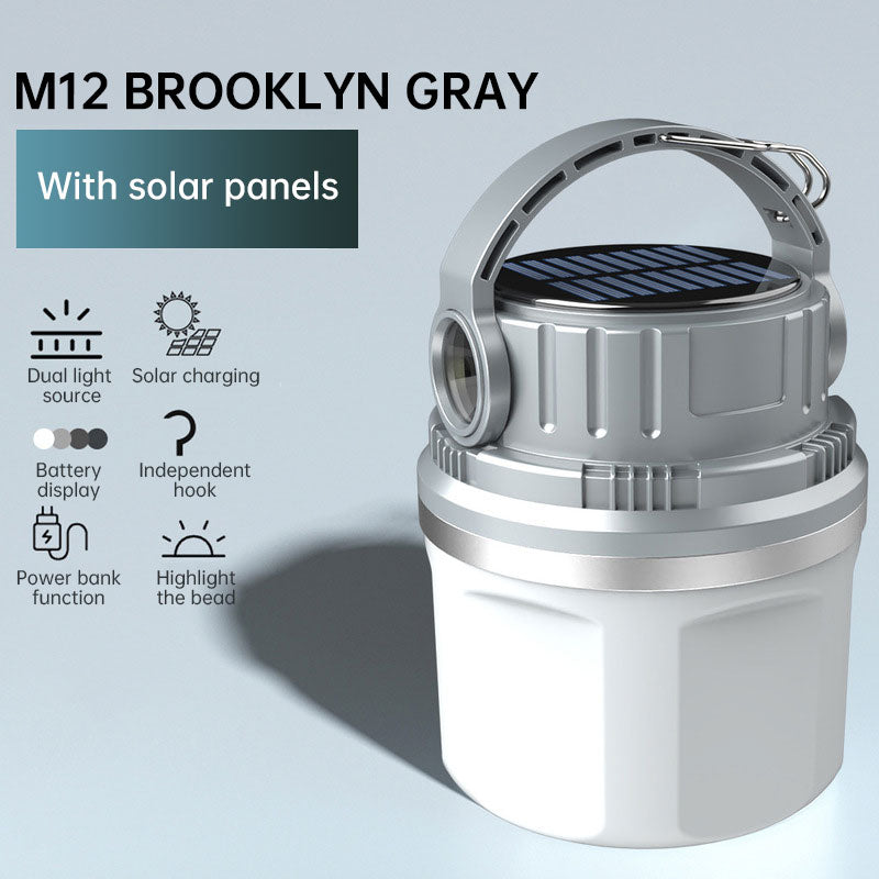 Bright LED Camping Light Solar Powered Rechargeable Waterproof Lantern (Gray)