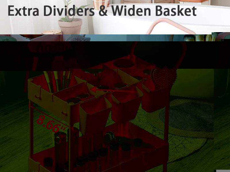 Portable Rolling Utility Cart 3-Tier for Bathroom Organizer (Pink)