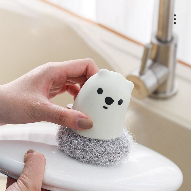 The New Kitchen Bear Pot Brush Acrylic Wire Decontamination Cleaning Ball Cleaning Brush, White