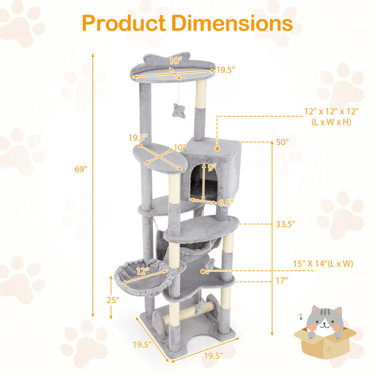 69&quot; Multi-Level Cat Tree with Top Perch Condo