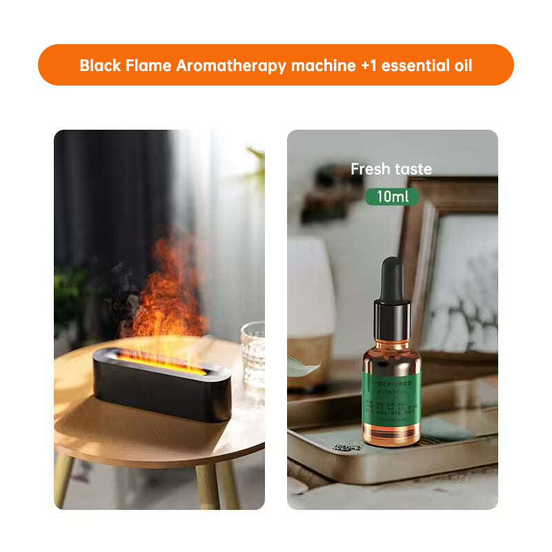 Ultrasonic Cool Mist Diffuser Humidifier with Flame Aroma Lamp and 1 Essential Oil (Black)