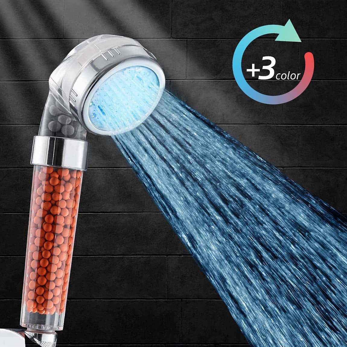 Color Changing LED Shower Head with Negative Ions & Temperature Control