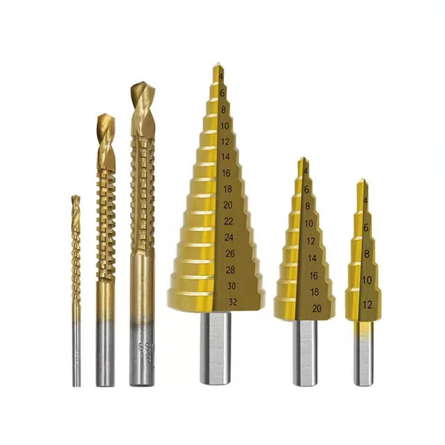 6Pcs Step Drill Bit Saw Drill Bit Set Titanium Milling Cutter 4-12 4-20 4-32mm 3 6 8mm For Woodworking Metal Core Hole Opener