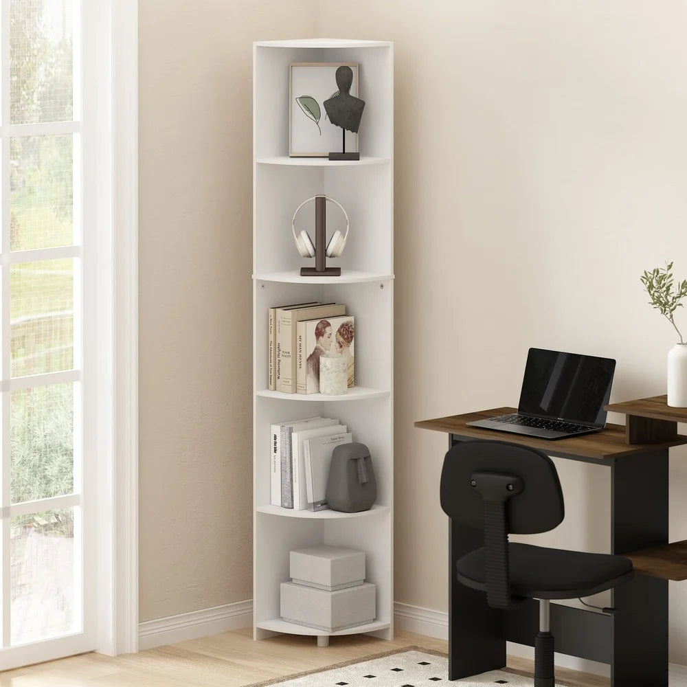 Modern 5-Tier Corner Bookcase Storage Unit for Books &amp; Decor