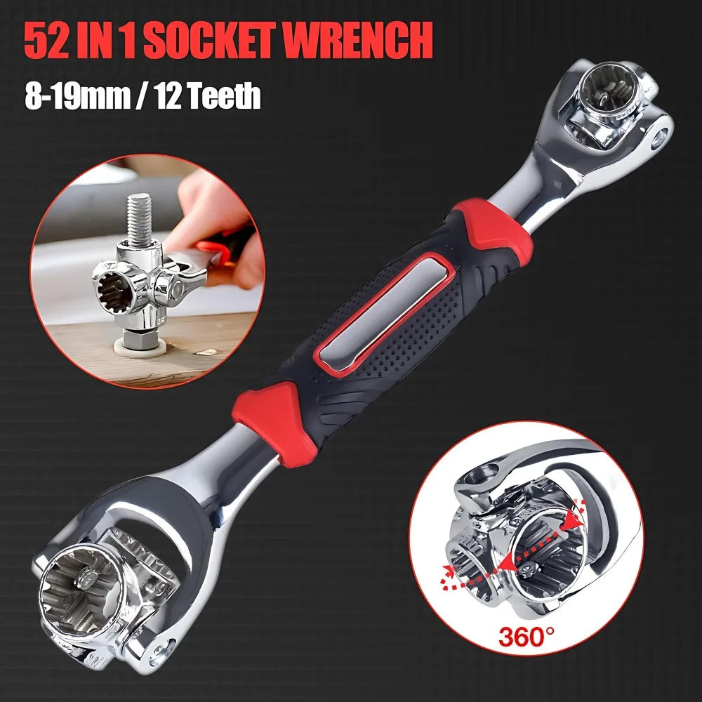 52-in-1 Universal Socket Wrench Set, 360° Rotating Dog Bone Multi-Function Wrench, 8-19mm Spline Socket Tool for Car, Auto, Bicycle &amp; Motorcycle Repair (Black)