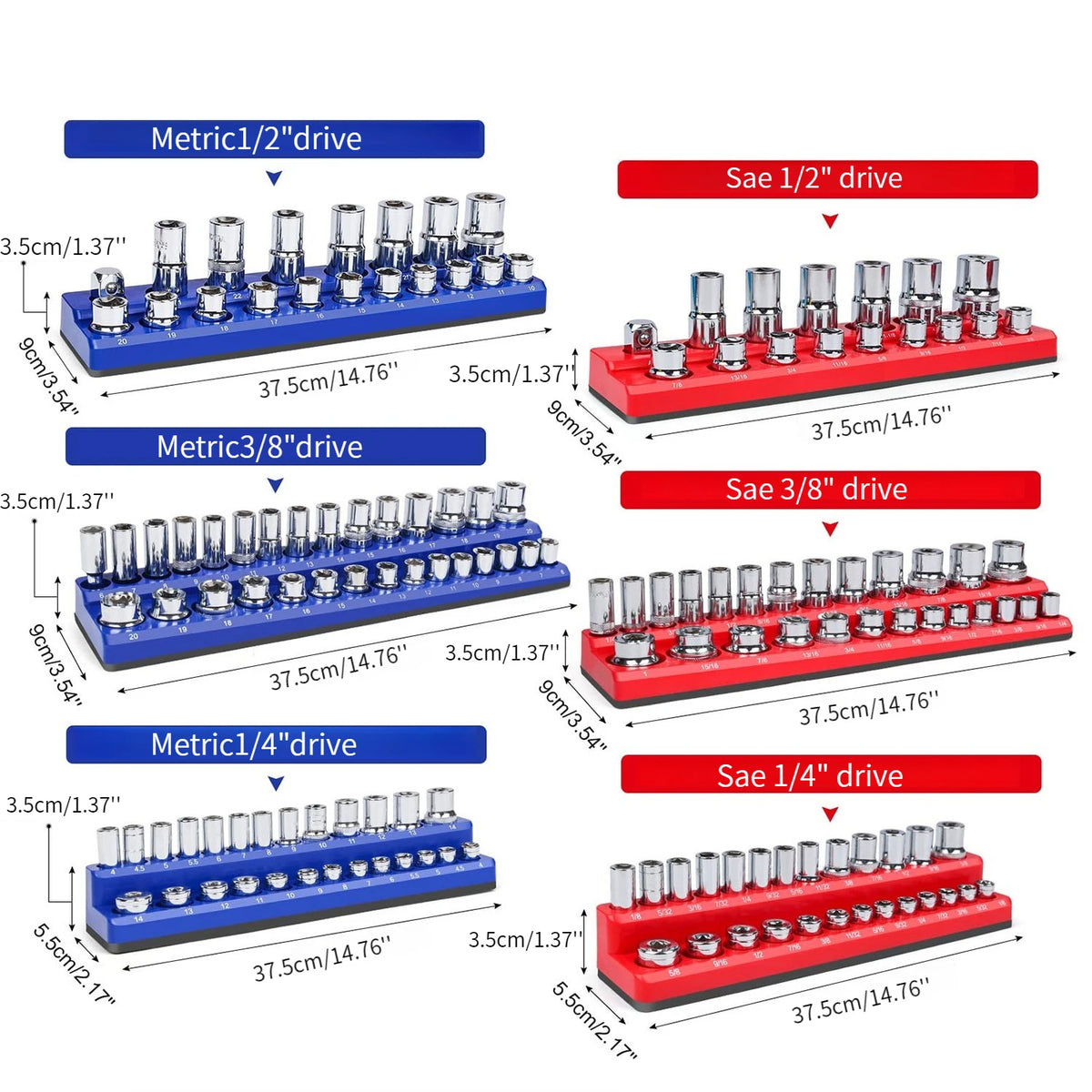 Magnetic Socket Organizer 6-Piece Set Standard and Deep Size Sockets