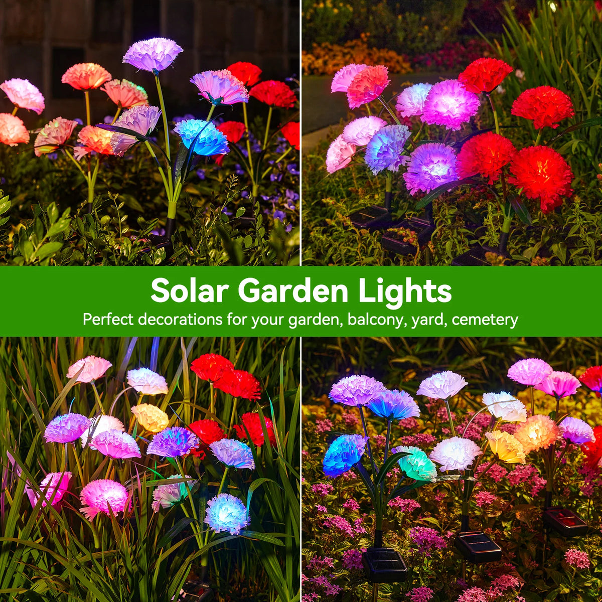 Solar Flowers Lights Outdoor Decor 4 Pack Stake Lights for Patio