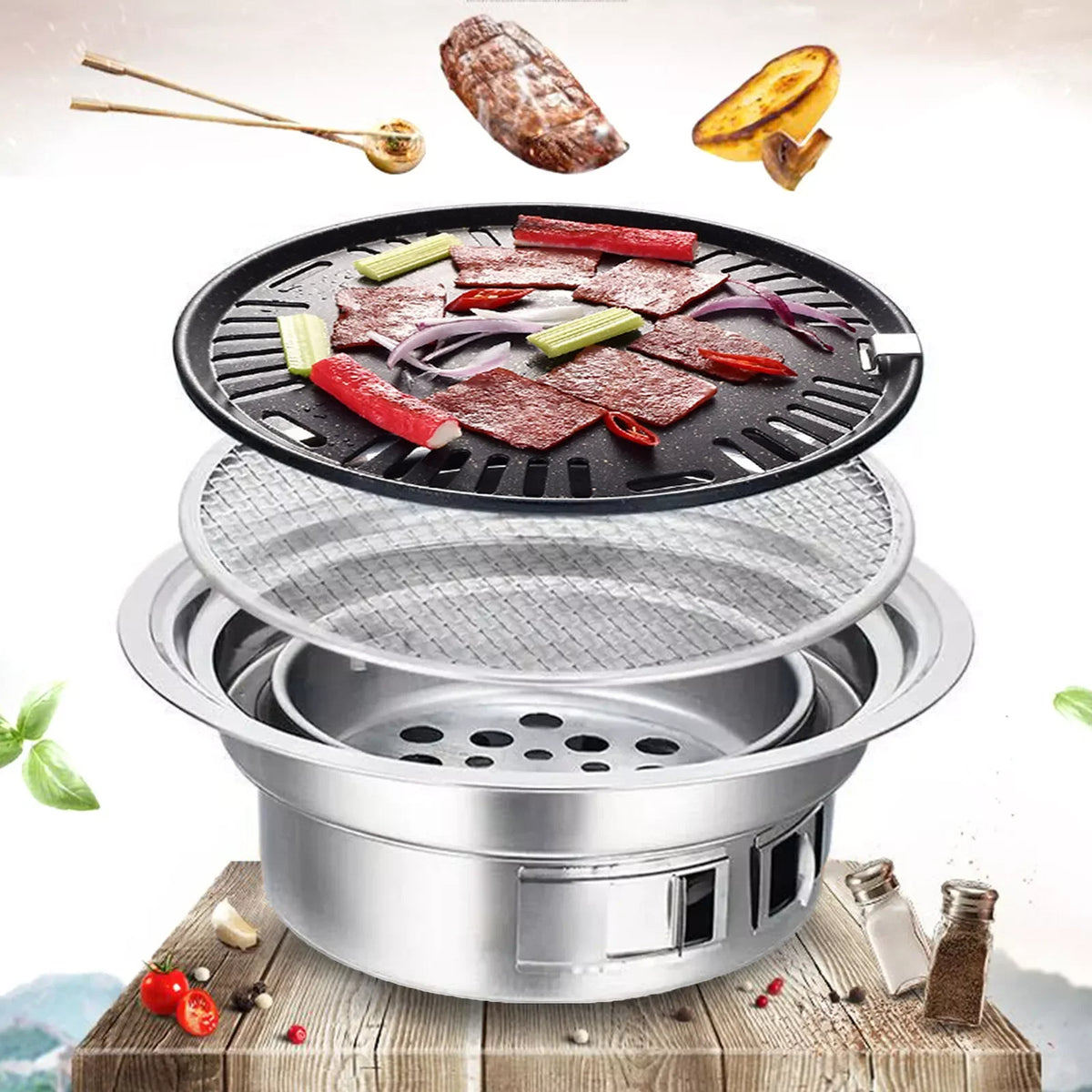Korean Style Portable BBQ Grill Stainless Steel Hibachi Charcoal Stove