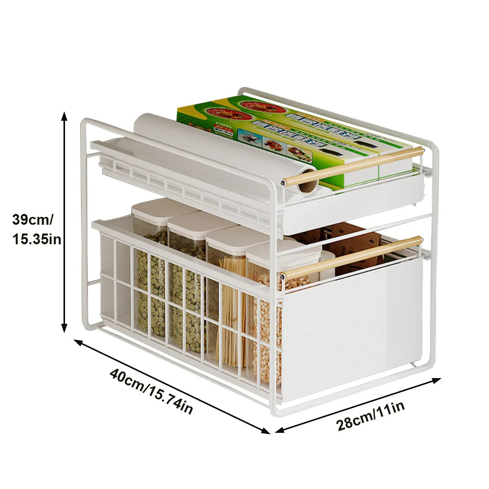 Double Layer Storage Rack Under-Sink for Kitchen &amp; Bathroom Organizer (Black)