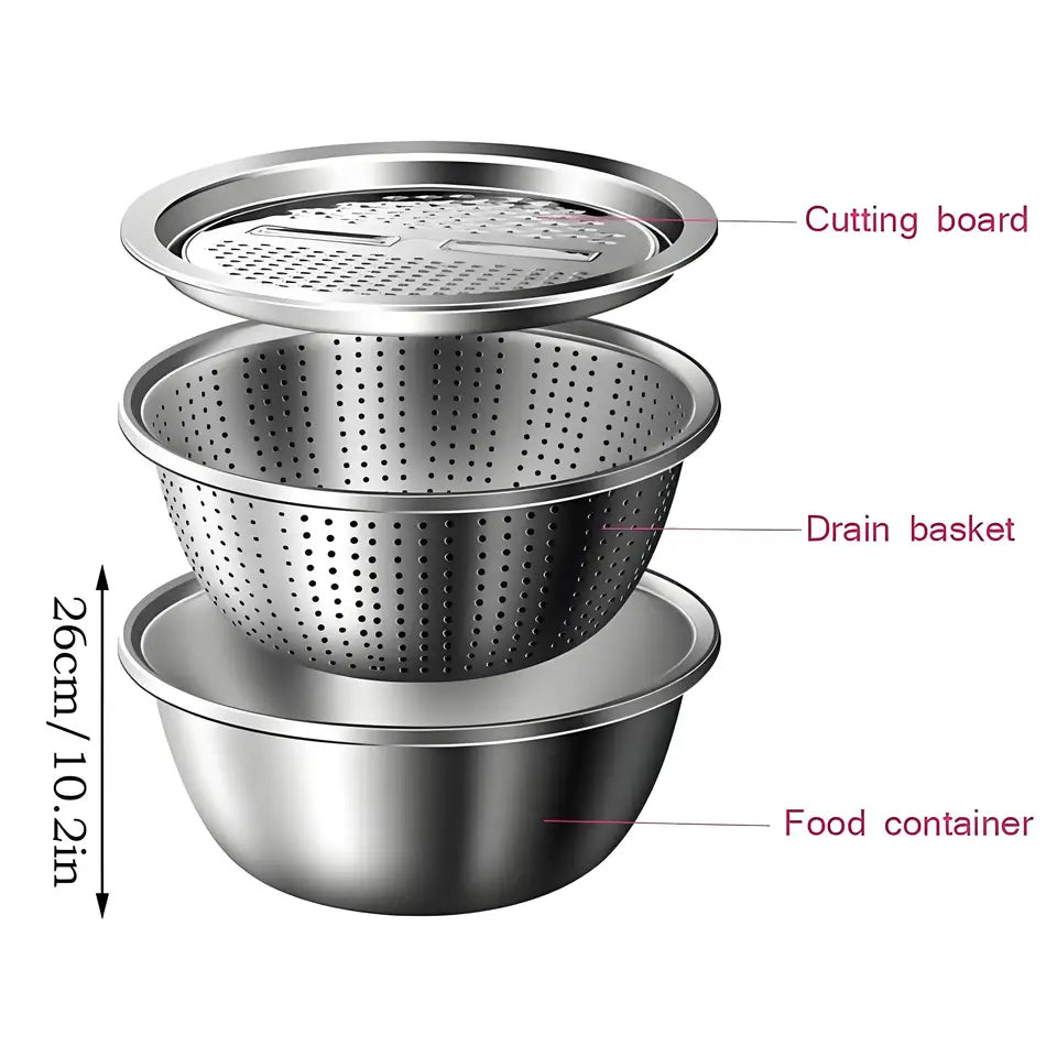 5-in-1 Steel Cheese Grater with Draining Basket