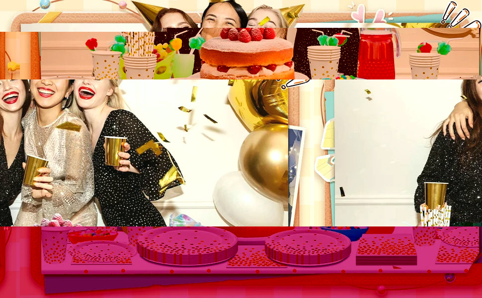 Modern White Gold Party Plates Cups Napkins 121pcs