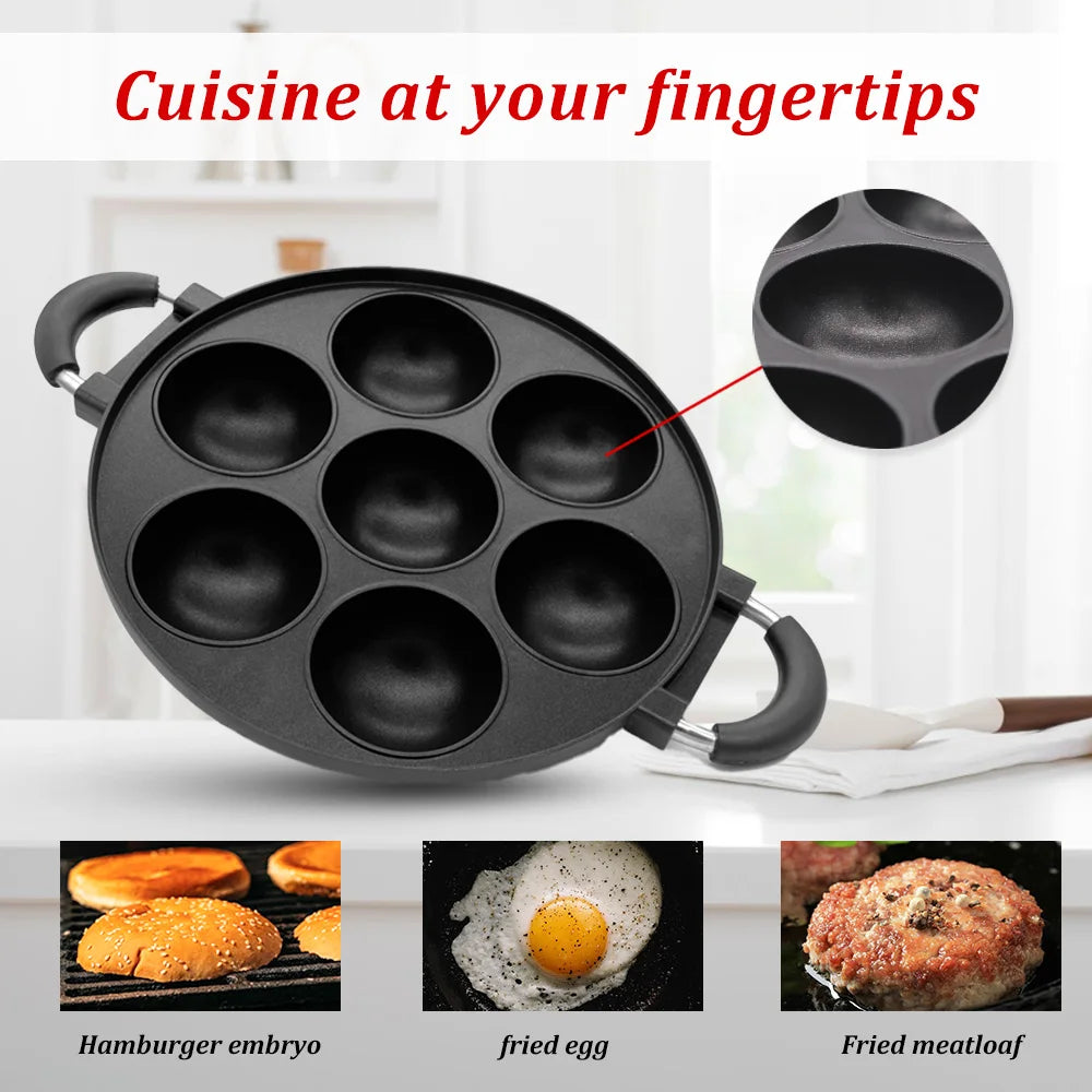 Cast Iron 7 Hole Omelette Pan Non-Stick Breakfast Egg Cooker
