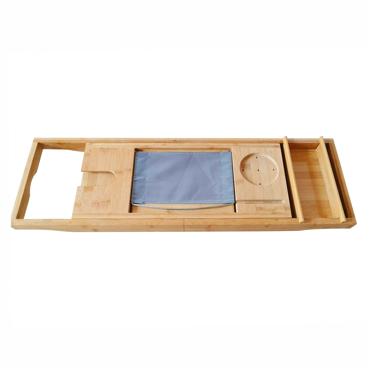 Adjustable Bamboo Bathtub Shelf Bath Board Organizer with Tablet Holder and Wine Glass Slot