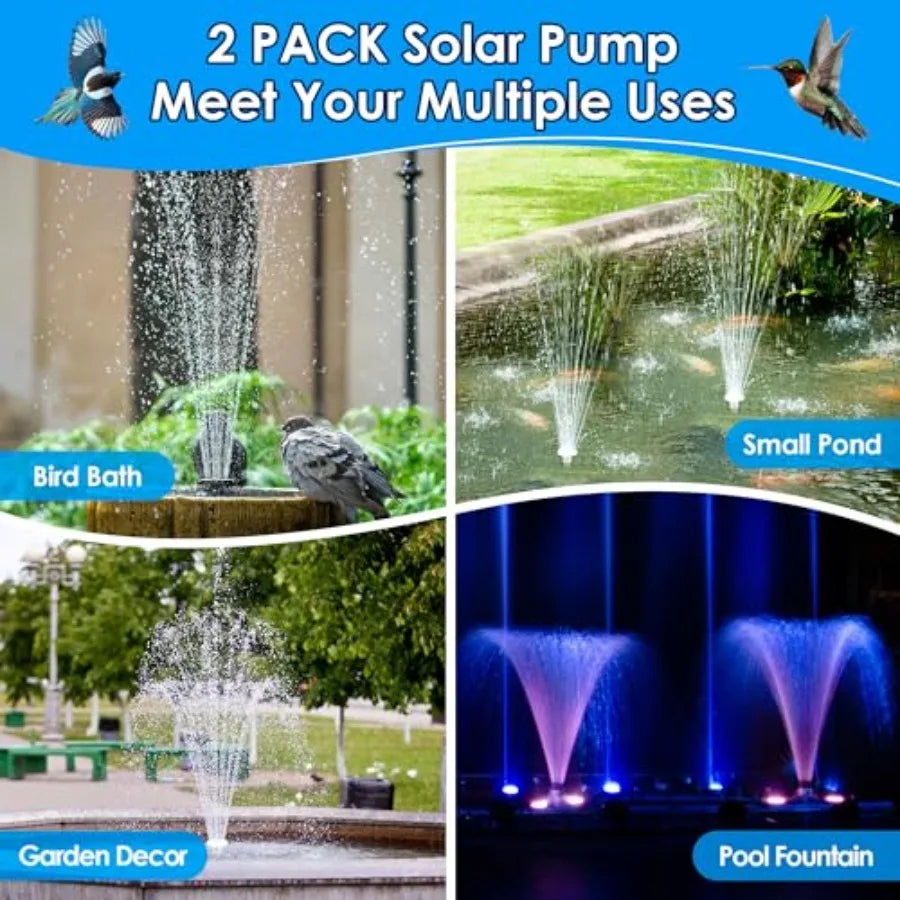 2-Pack Solar Bird Bath Fountain with Remote – 3.5W Solar Water Pump with 2200mAh Battery &amp; Colorful LED Lights (Multicolor)