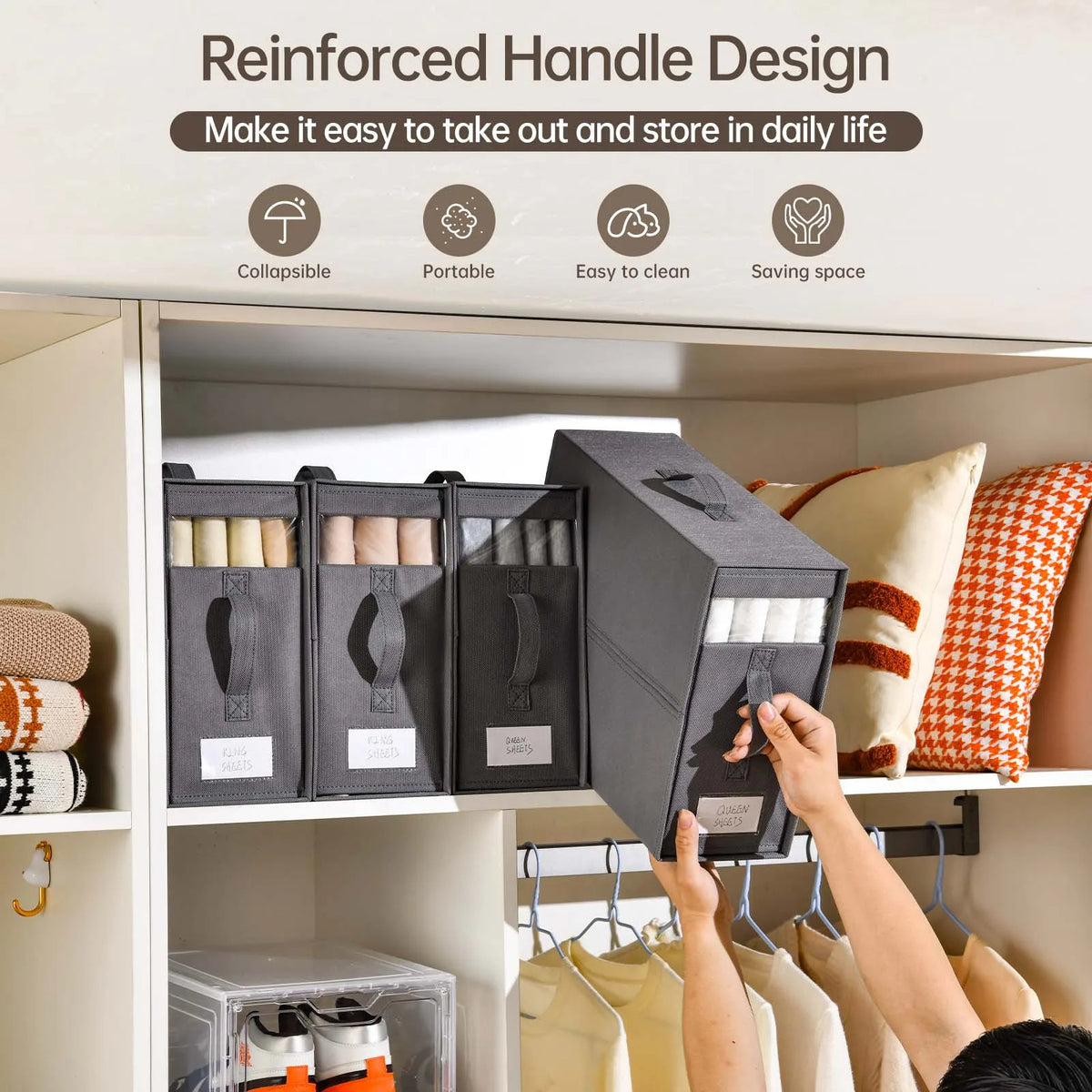 Bedsheet Storage Box Foldable Linen Closet Organizer with Label