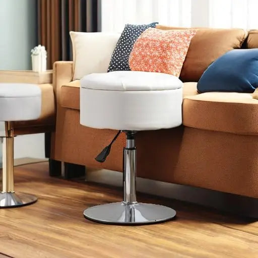 Faux Leather Vanity Chair with Storage Height Adjustable Makeup Stool (Black)