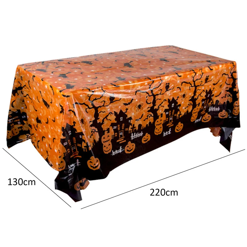 Halloween Decoration Tablecloth with Pumpkins Plastic Tablecloth for Halloween (Orange)