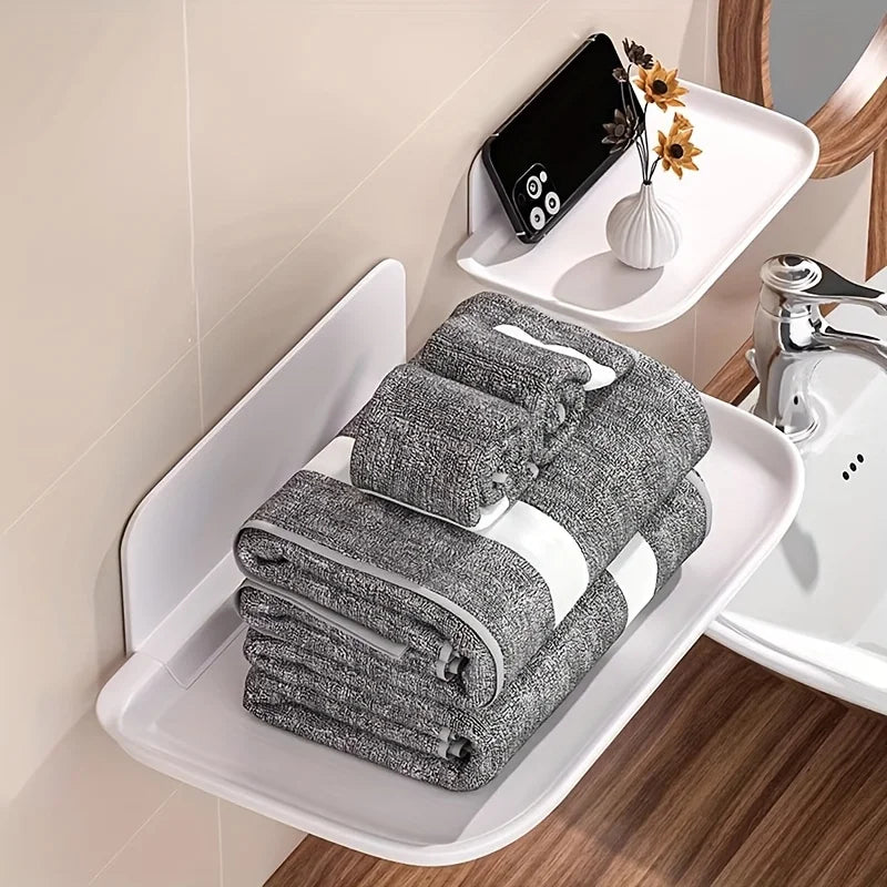 Wall-Mounted Plastic Storage Shelf, 27-Inch Hole-Free Organizer with Multi Compartments for Bathroom &amp; Office