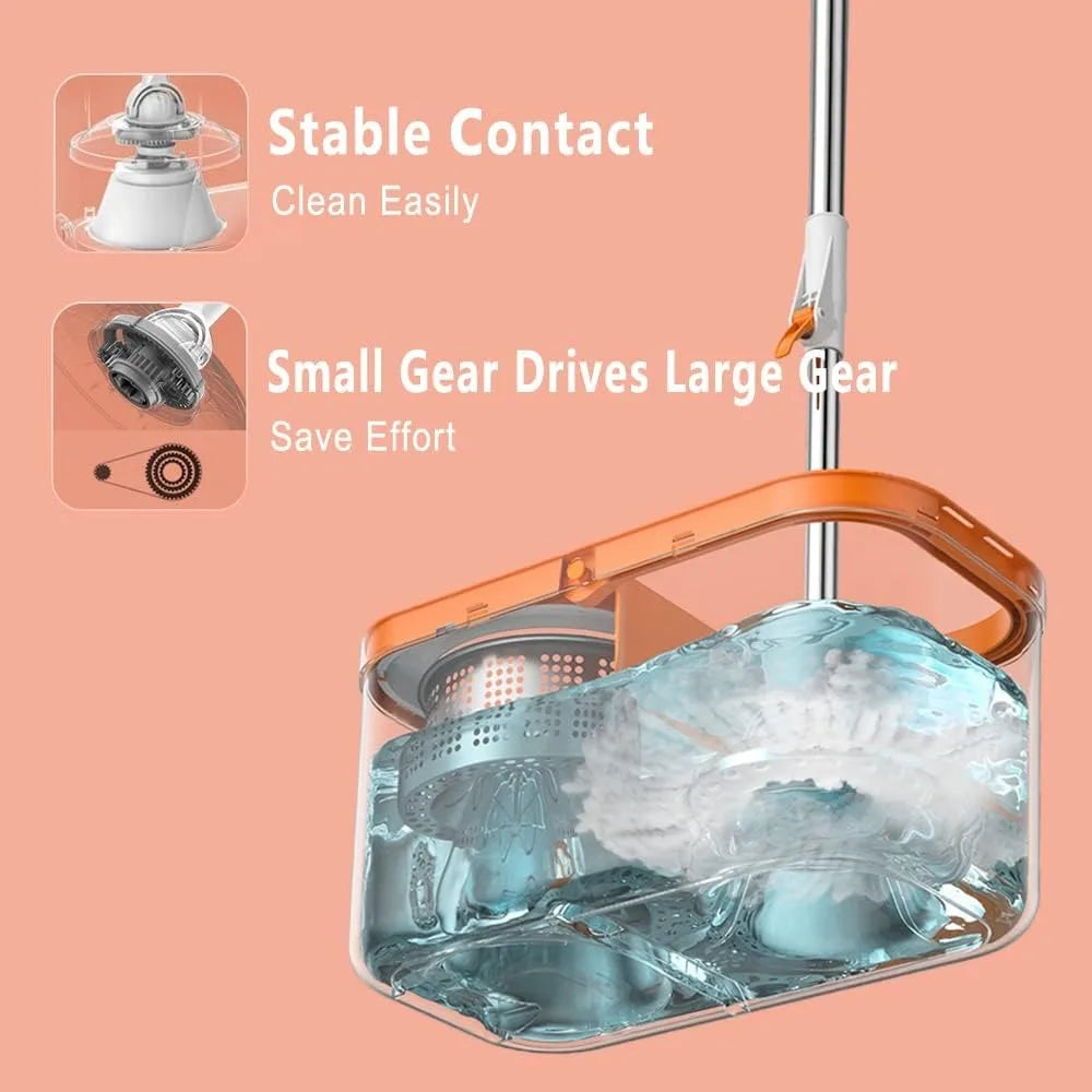 Spin Mop and Bucket Set with Wringer 61" Extra-Long Stainless Steel Handle