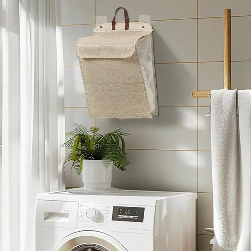 Foldable Wall-Mounted Laundry Basket with Breathable Fabric (Cream)