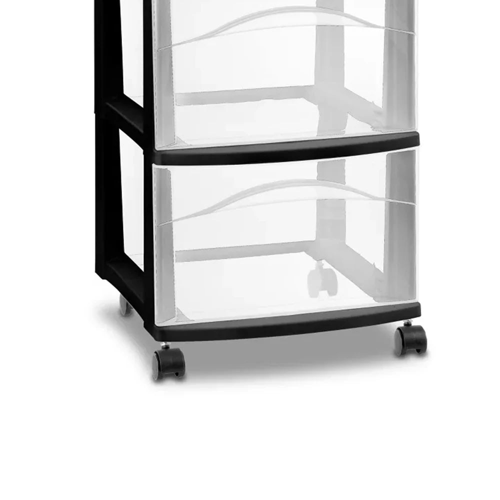 Portable 3-Drawer Storage Organizer Rolling Craft Office Cart (Black Frame)