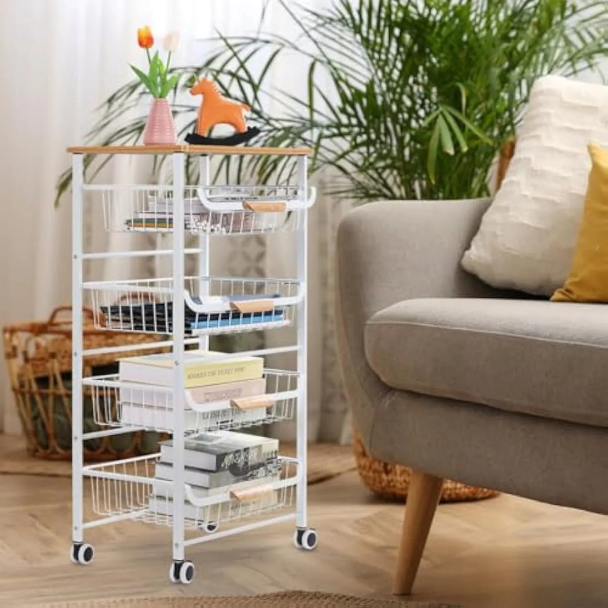 5-Tier Rolling Metal Storage Cart with Drawers &amp; Wheels Multi-Room Organizer